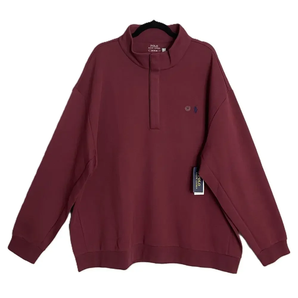 Polo Ralph Lauren Pullover Men's 4XB Big & Tall Mock Neck Snap Button Red NEW